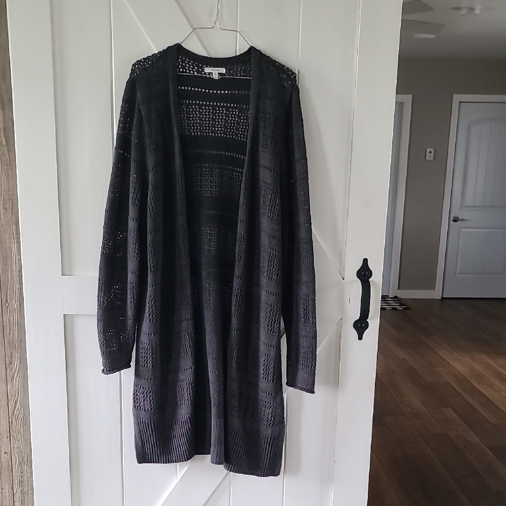 Women's Long Gray Open Knit Sweater